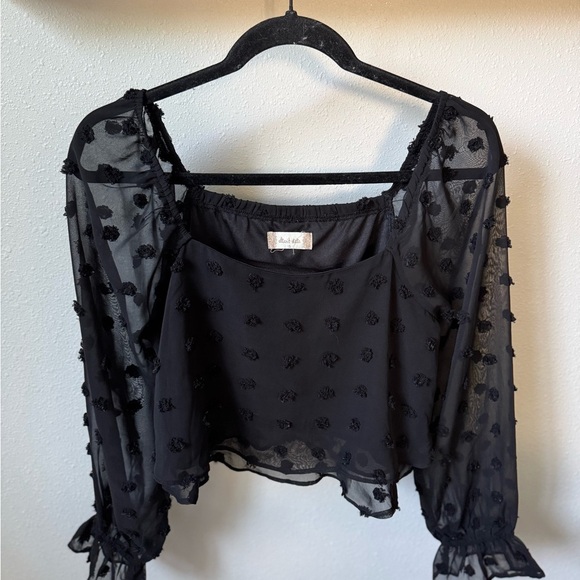 Altar'd State Black Sheer Crop Blouse with Long Sleeves - Picture 1 of 2